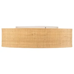 Plafón Leano, madera clara, ratán, Ø 50 cm