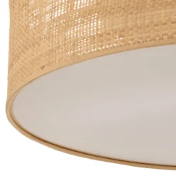 Plafón Leano, madera clara, ratán, Ø 50 cm