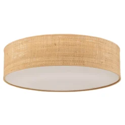 Plafón Leano, madera clara, ratán, Ø 50 cm