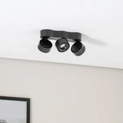 Plafón LED Arcchio «Rotari», con lentes, 3 luces, negra