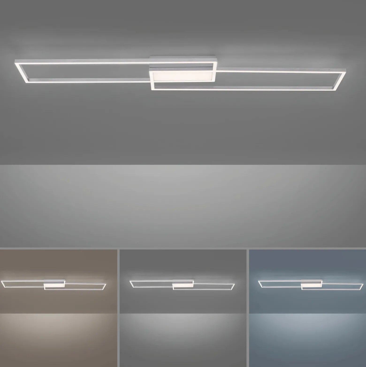 Plafón LED Asmin, CCT, acero, 109,5x25,7cm