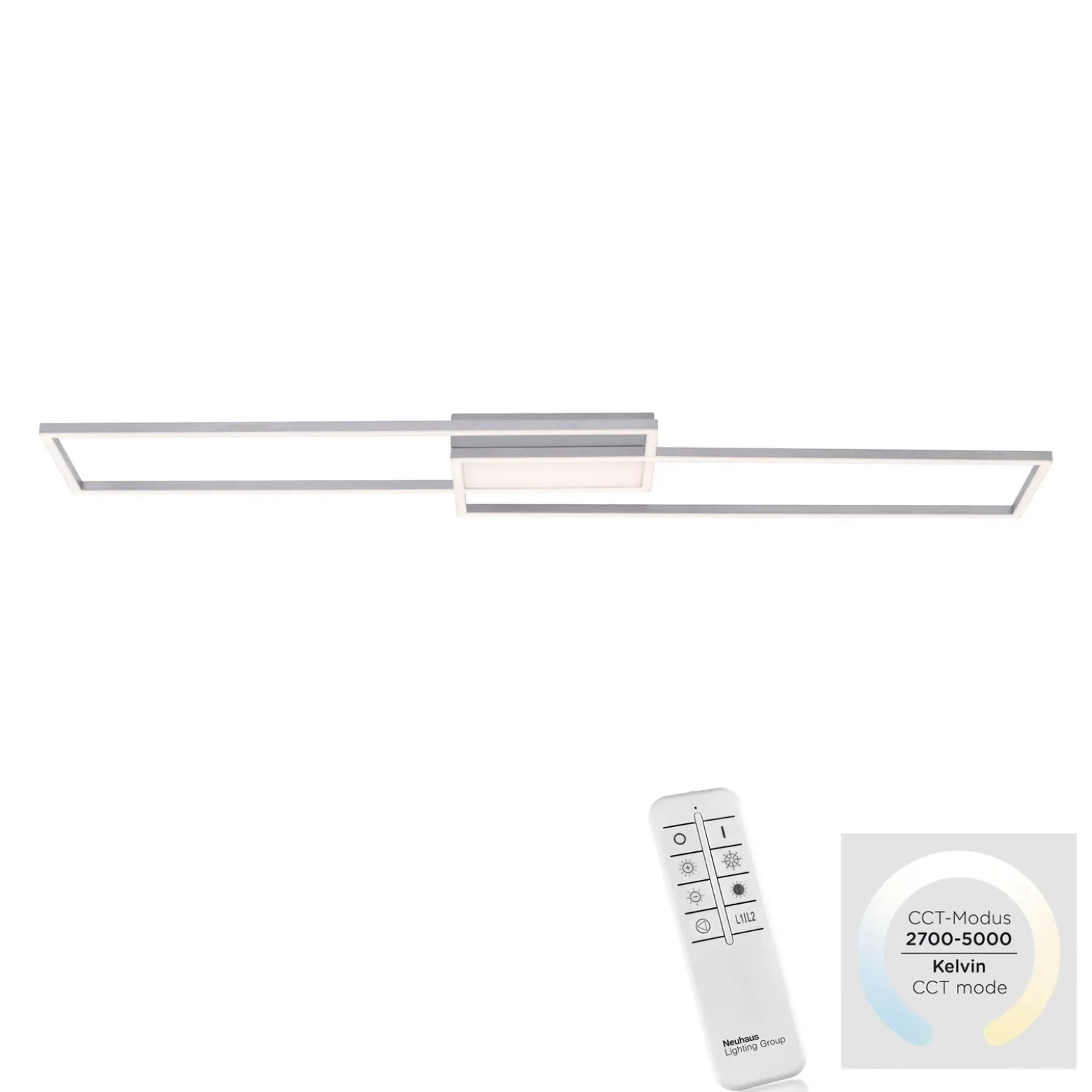 Plafón LED Asmin, CCT, acero, 109,5x25,7cm