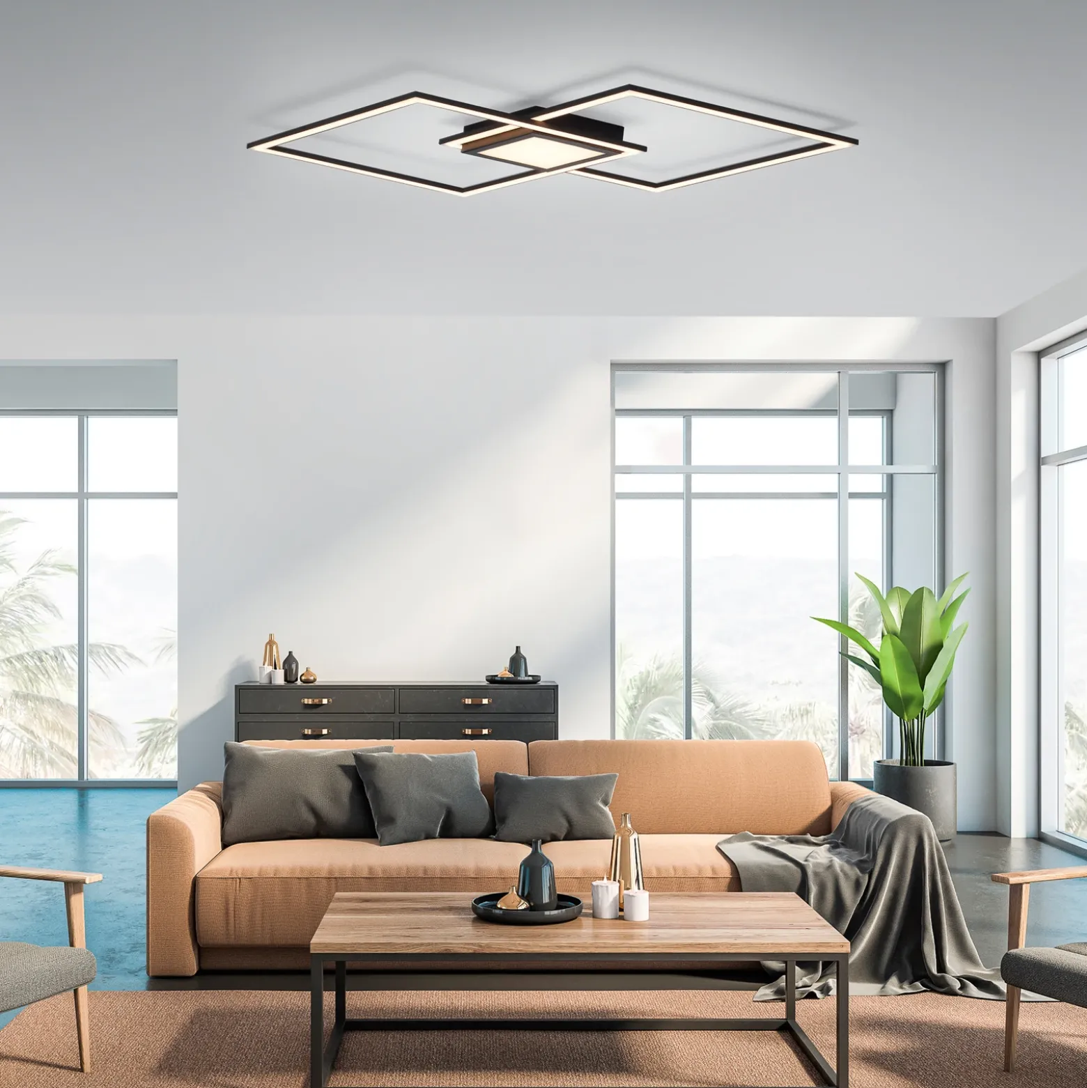 Plafón LED Asmin, CCT, negro, 106 x 37 cm