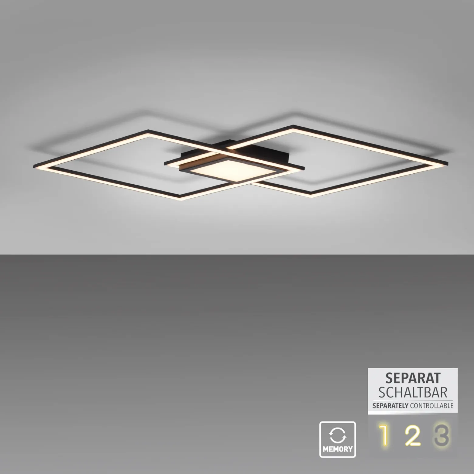 Plafón LED Asmin, CCT, negro, 106 x 37 cm