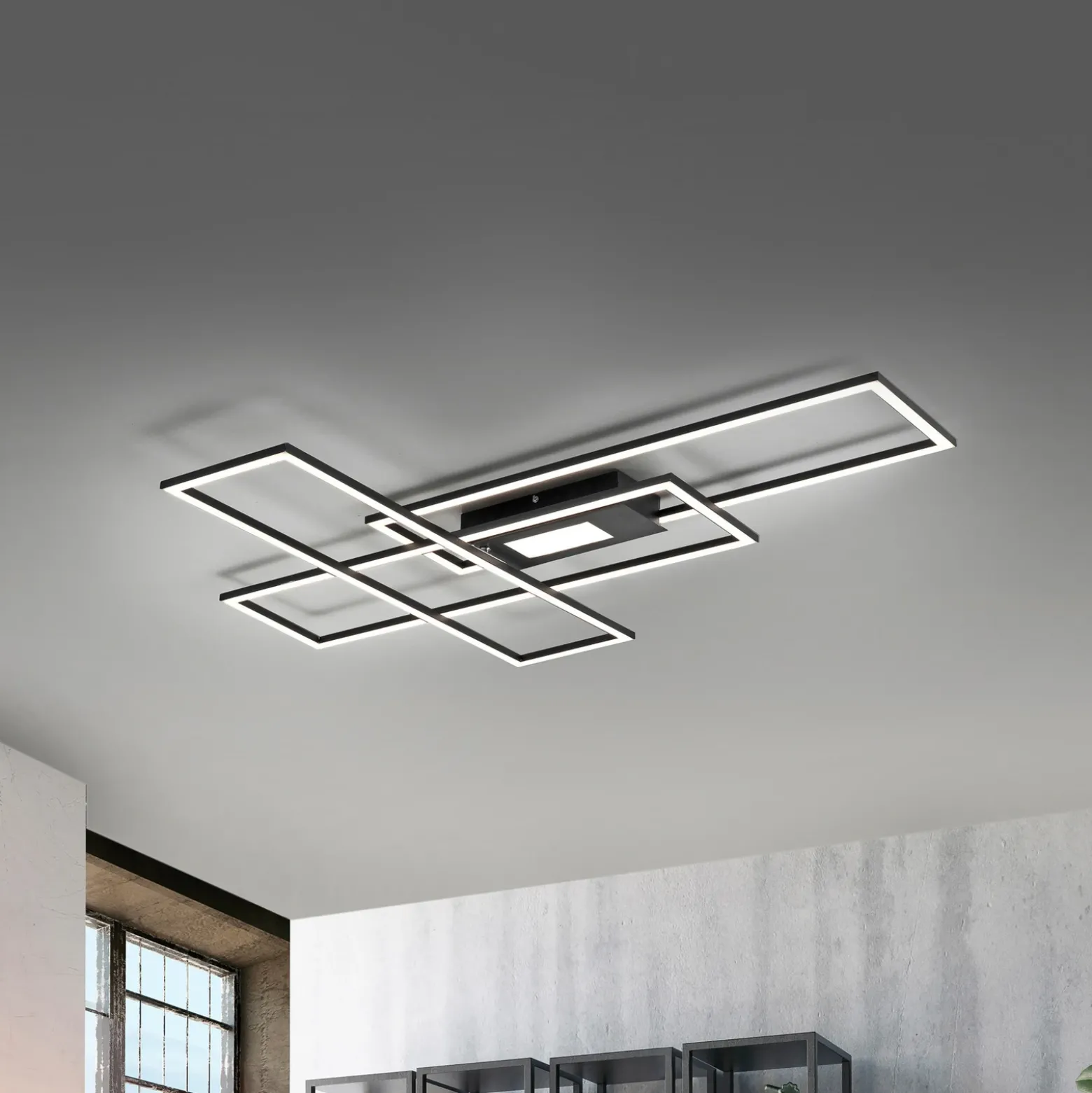 Plafón LED Asmin, CCT, negro, 98,9x69,4 cm