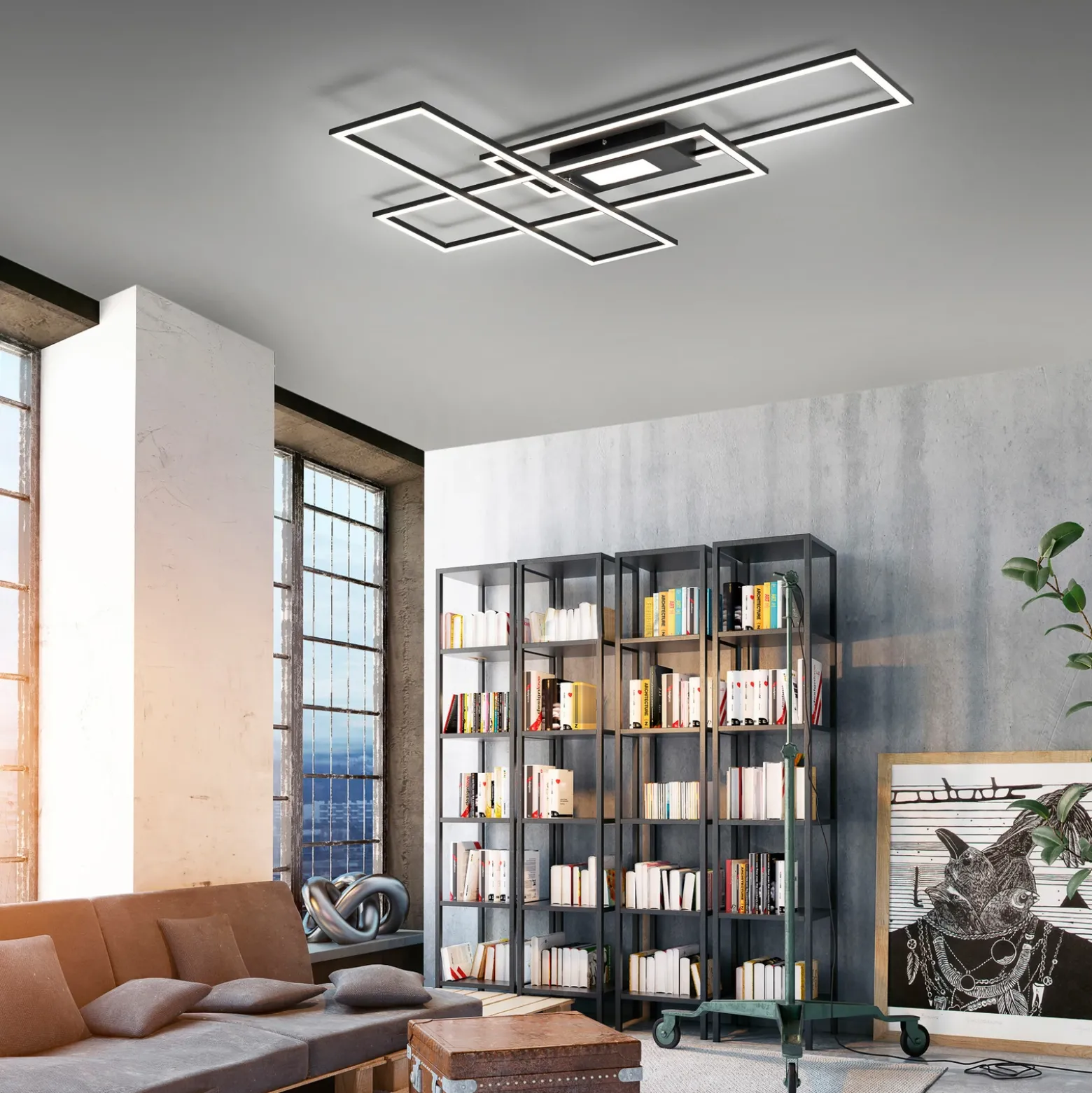 Plafón LED Asmin, CCT, negro, 98,9x69,4 cm