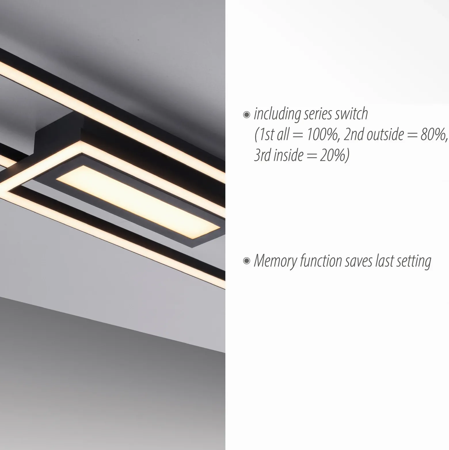 Plafón LED Asmin, CCT, negro, 95x17,5cm