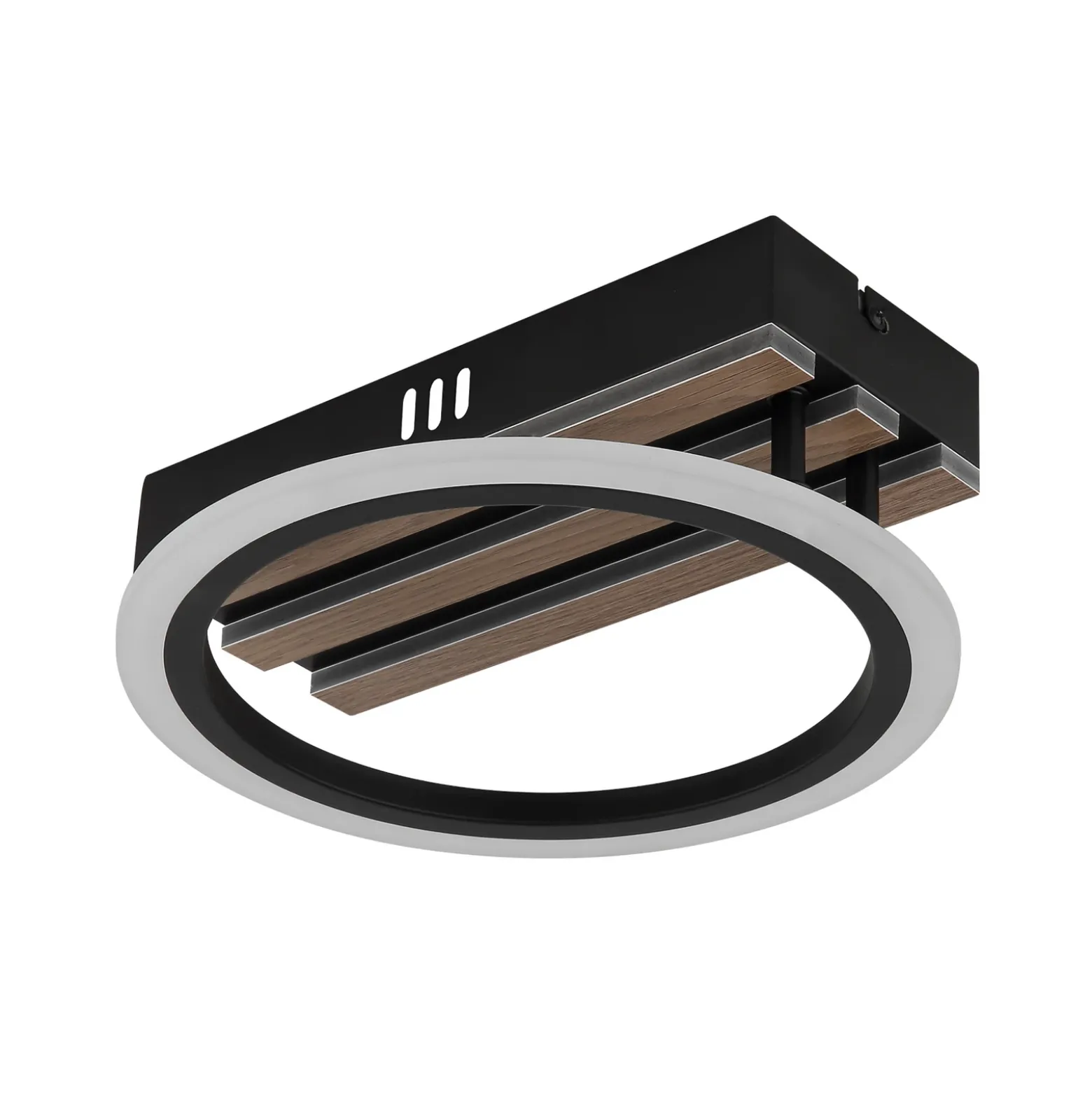 Plafón LED Blevins, negro mate/efecto madera, Ø 25 cm