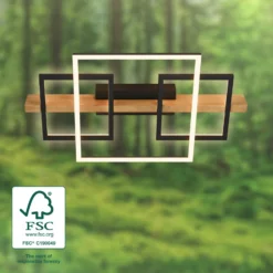 Plafón LED Cadre, 3000K, 55cm, negro, madera