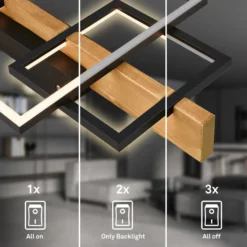 Plafón LED Cadre, 3000K, 55cm, negro, madera