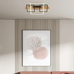 Plafón LED Cadre, 3000K, 55cm, negro, madera