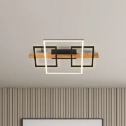 Plafón LED Cadre, 3000K, 55cm, negro, madera