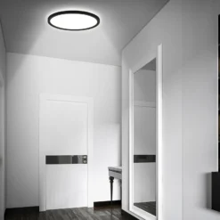 Plafón LED con sensor de movimiento, negro, Ø 29 cm, IP44, 4000K