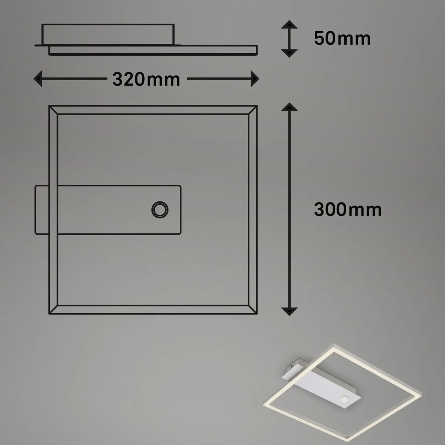 Plafón LED con sensor Nici cuadrado aluminio