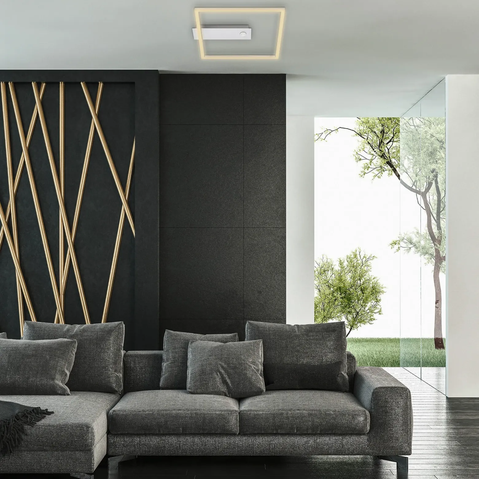 Plafón LED con sensor Nici cuadrado aluminio