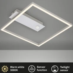 Plafón LED con sensor Nici cuadrado aluminio