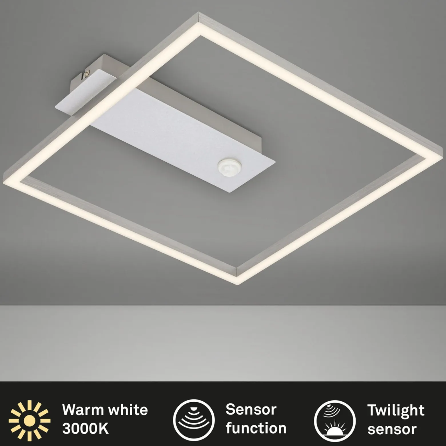 Plafón LED con sensor Nici cuadrado aluminio