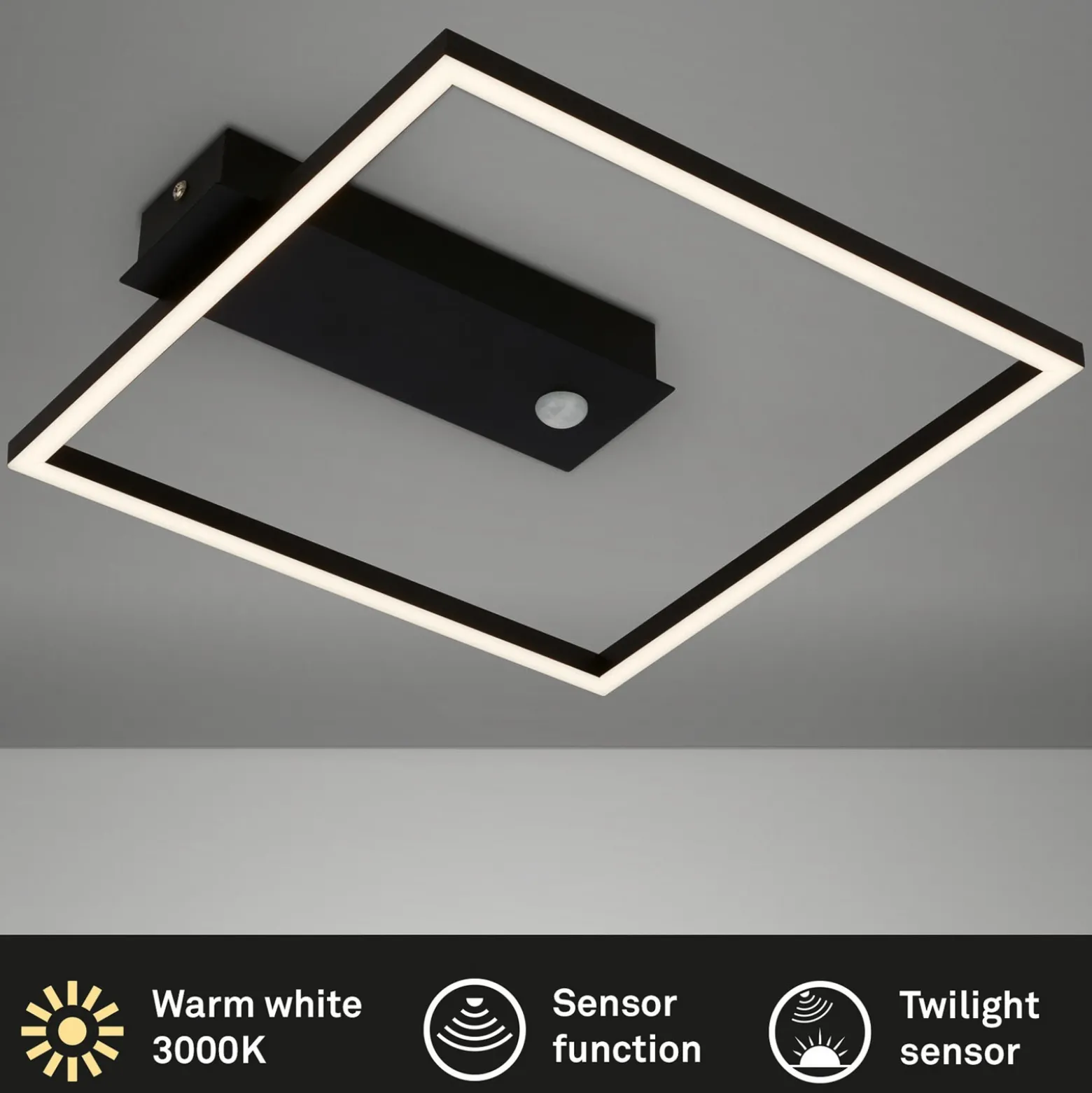 Plafón LED con sensor Nici cuadrado negro
