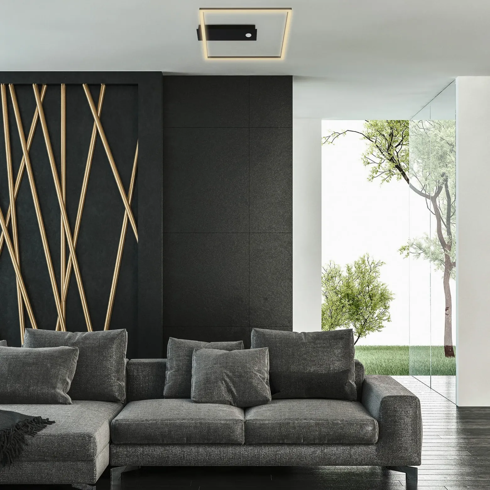 Plafón LED con sensor Nici cuadrado negro