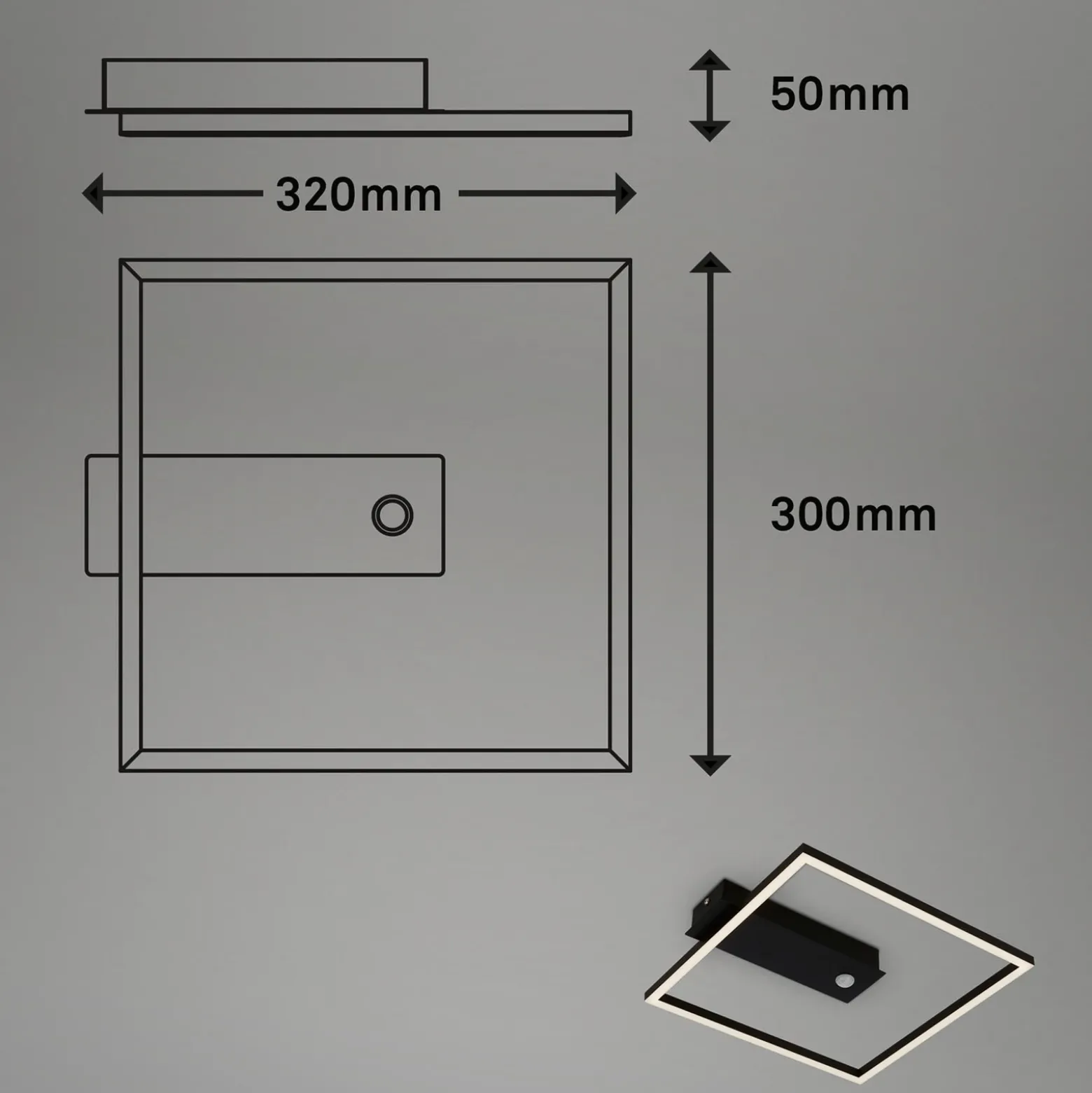 Plafón LED con sensor Nici cuadrado negro