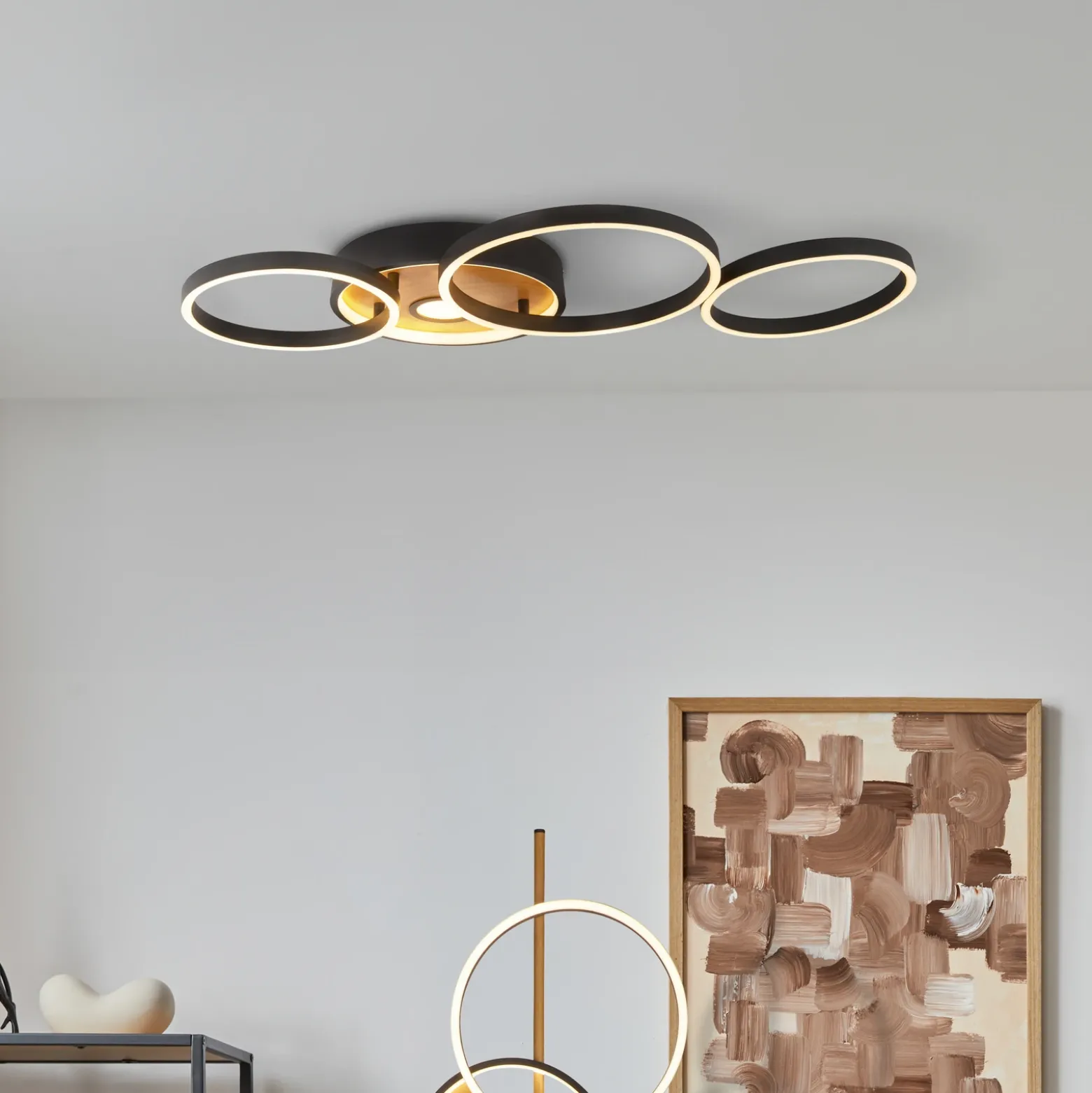 Plafón LED Curio Flush, aspecto madera
