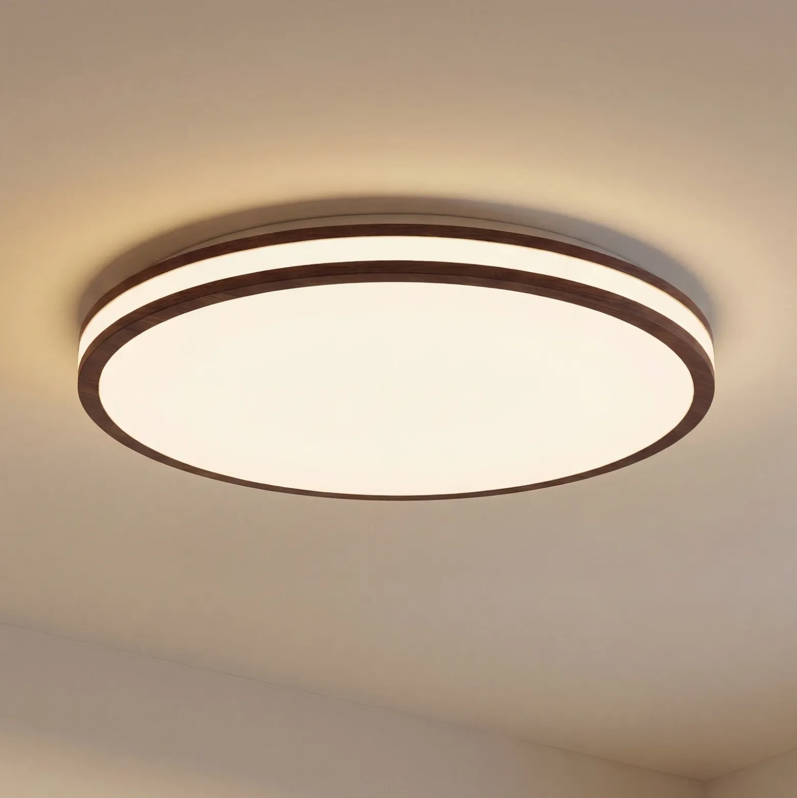 Plafón LED Emiva de Lindby, Ø 50 cm, madera oscura, CCT