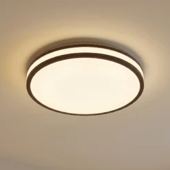 Plafón LED Emiva de Lindby, Ø 40 cm, madera oscura, CCT