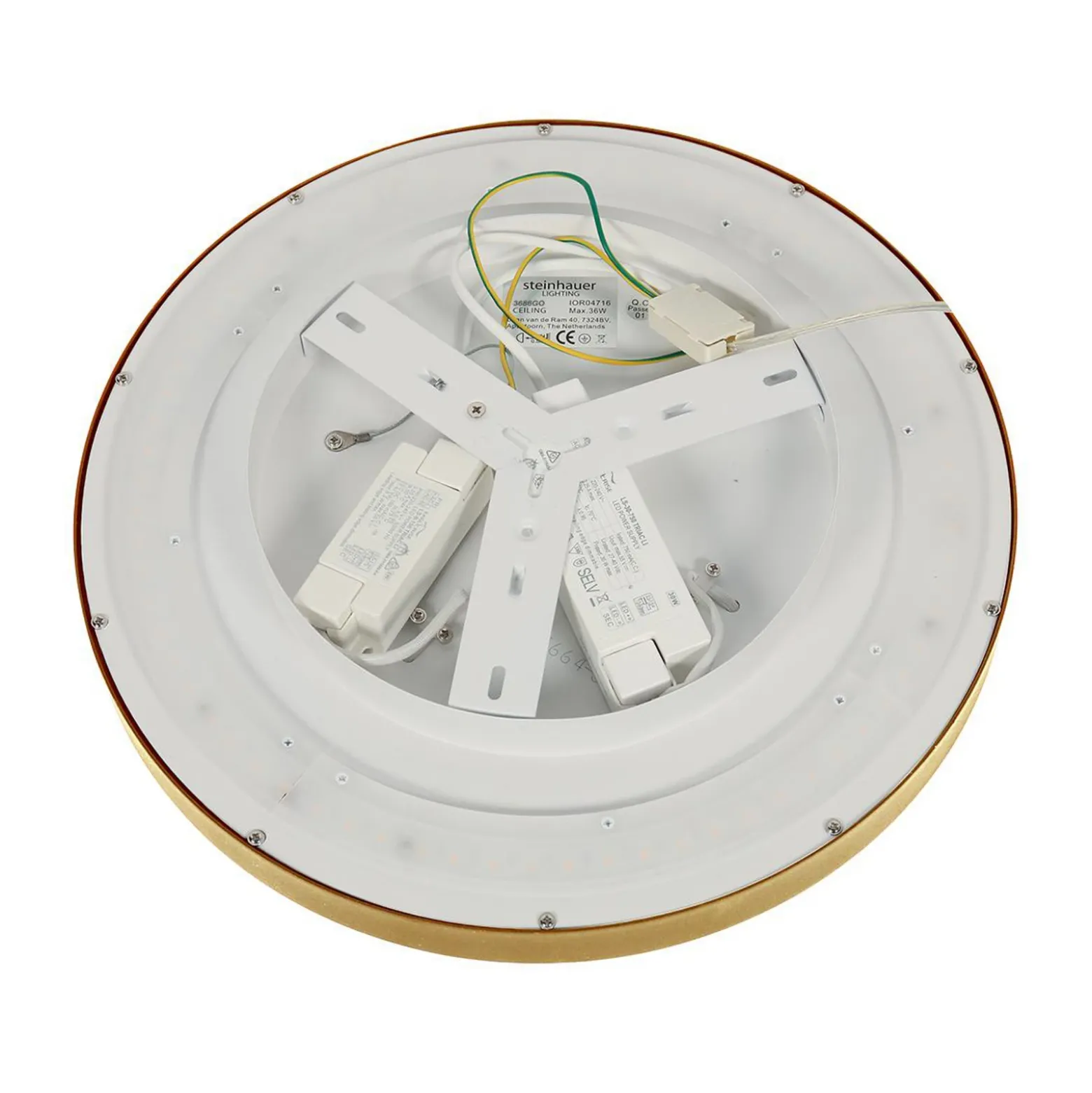 Plafón LED Flady, color dorado, Ø 40 cm directo/indirecto