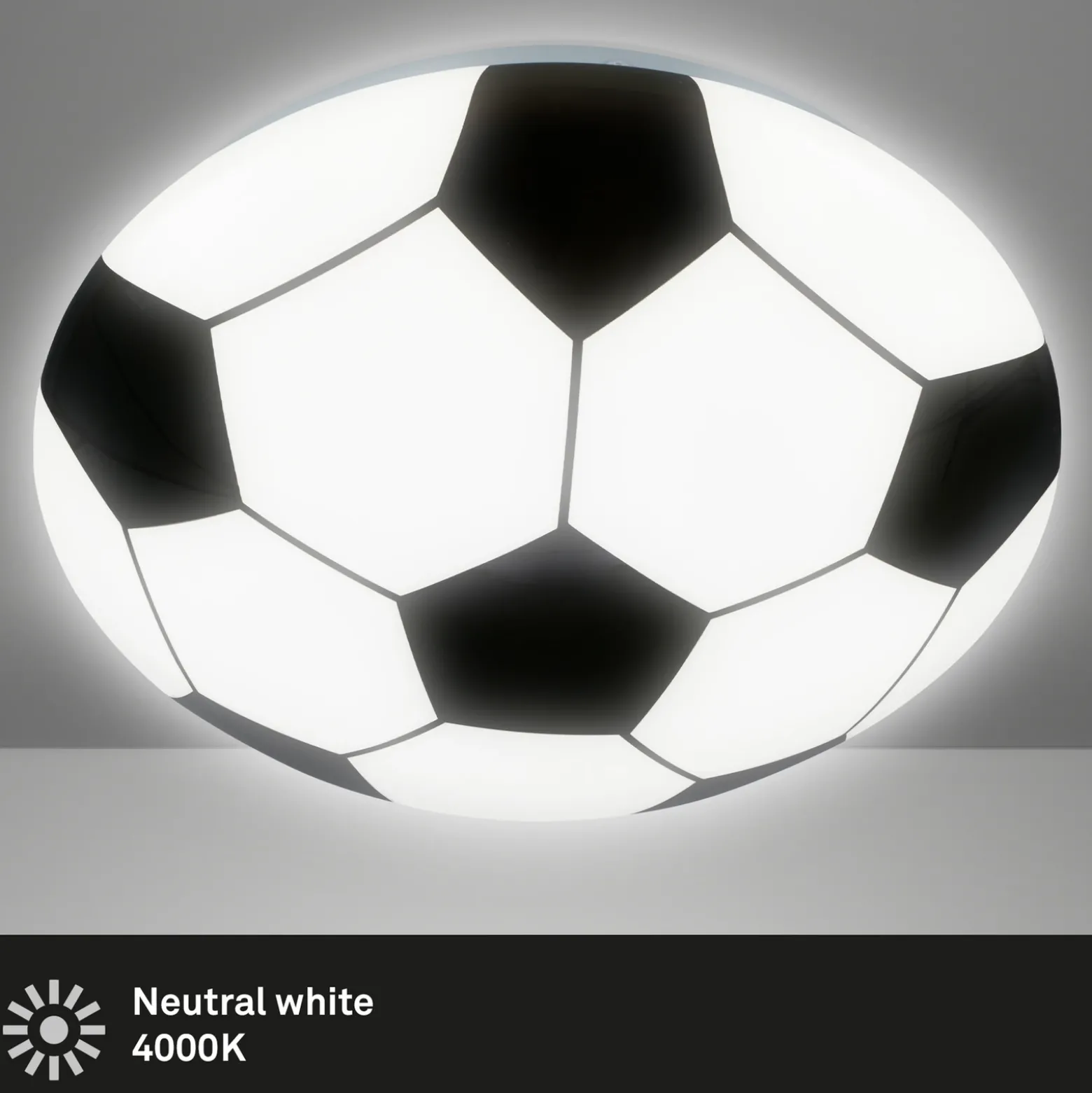 Plafón LED Fútbol, negro/blanco, Ø 27,5cm