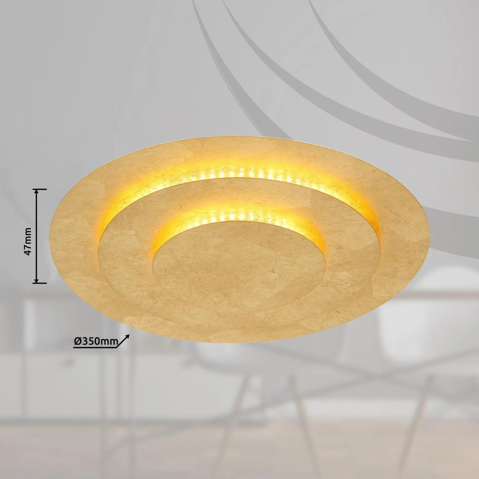 Plafón LED Heda, Ø 35 cm, dorado, metal