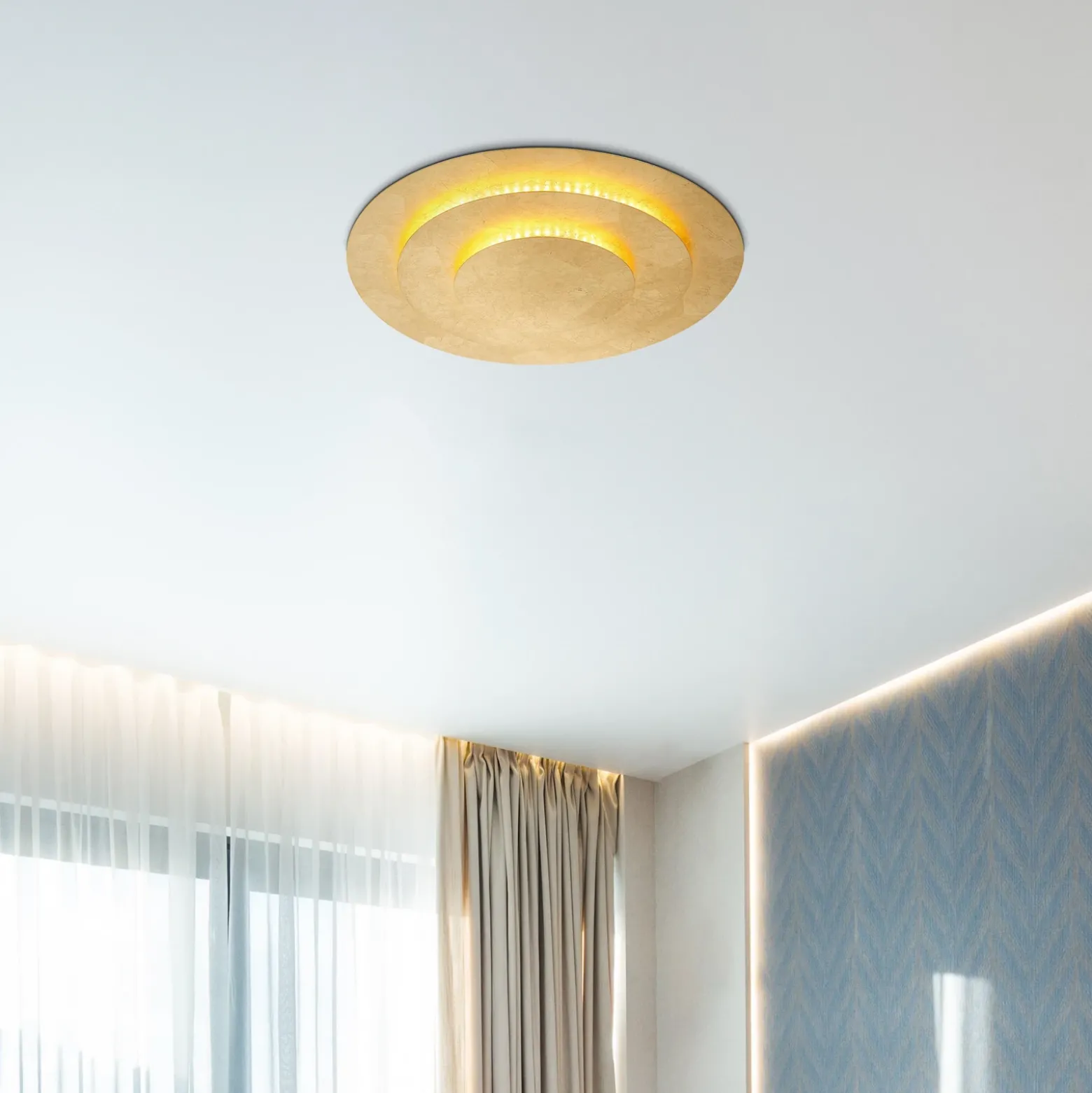 Plafón LED Heda, Ø 35 cm, dorado, metal