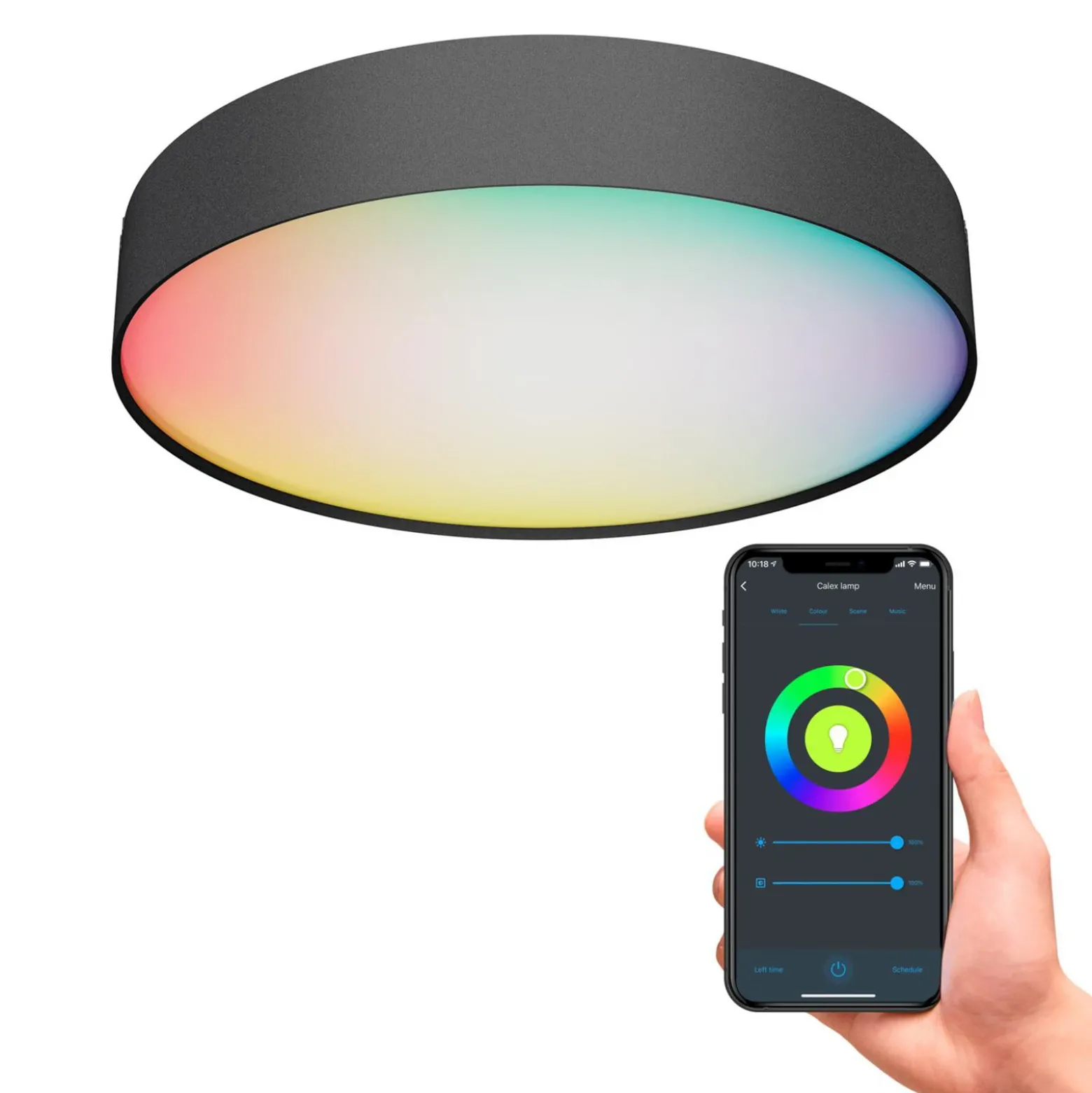 Plafón LED inteligente Calex Fabric, Ø 40 cm, RGBW, atenuable