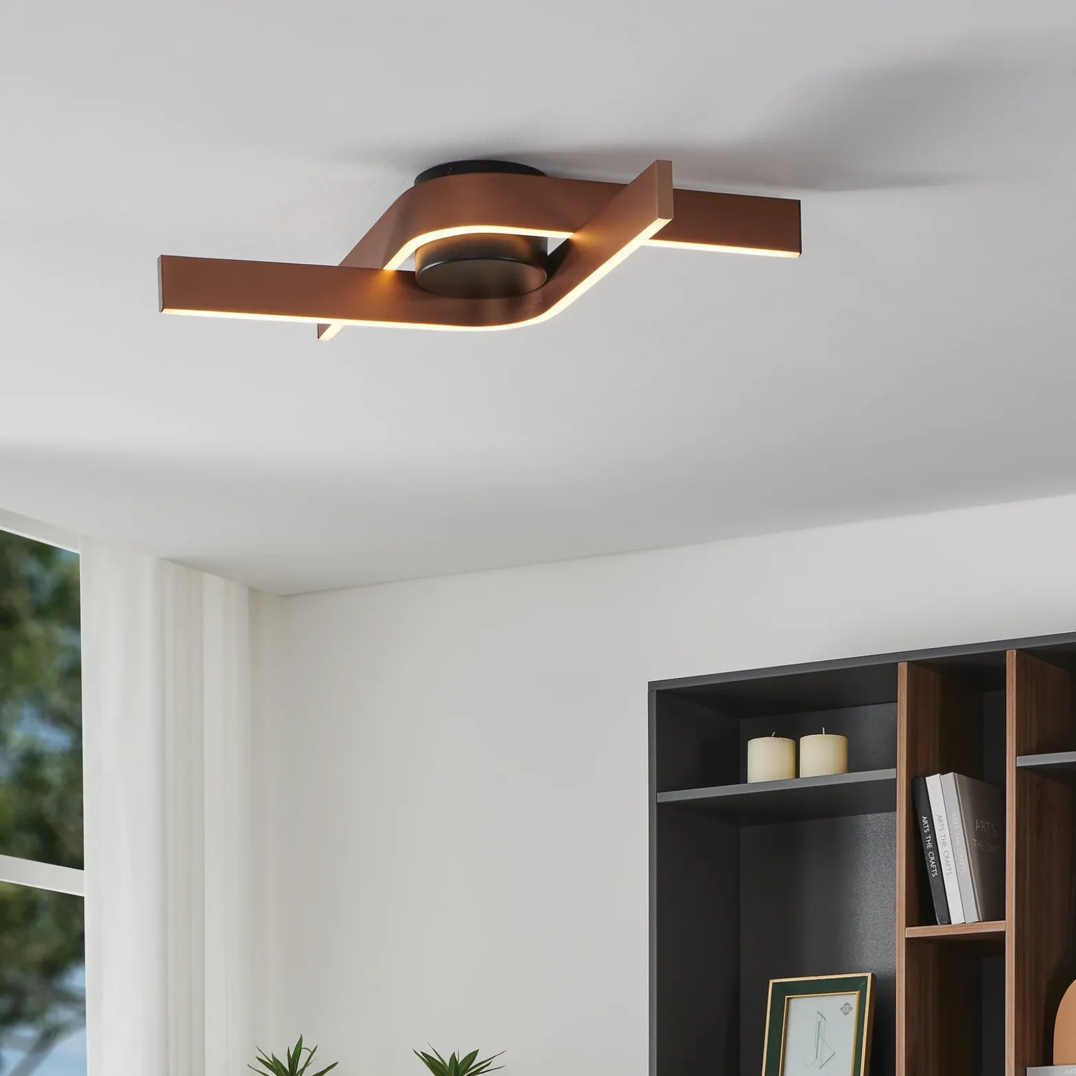 Plafón LED inteligente para techo Folcino-Z, color bronce, 64 cm, CCT