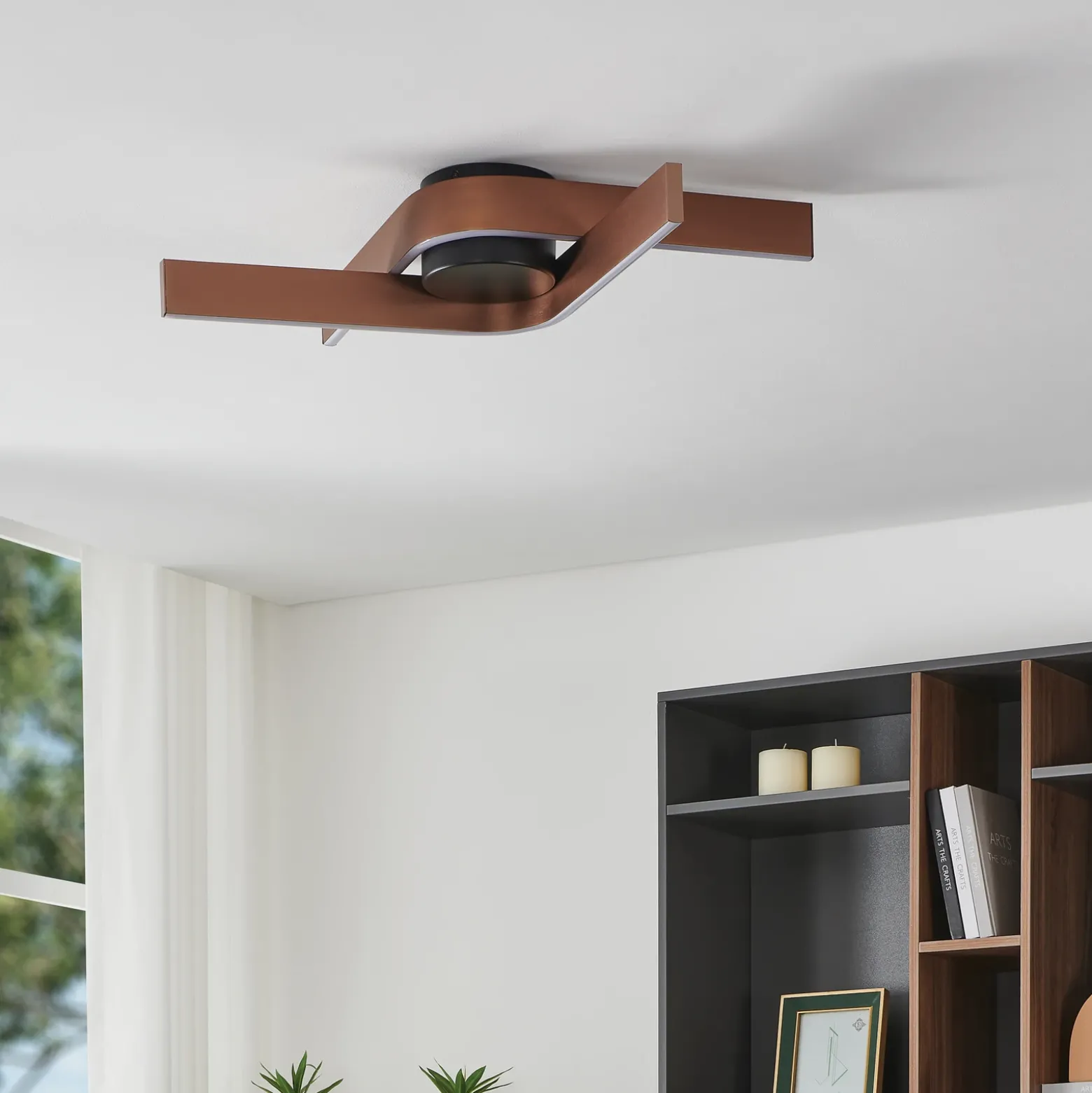 Plafón LED inteligente para techo Folcino-Z, color bronce, 64 cm, CCT