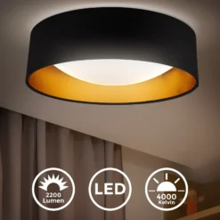 Plafón LED Kari, negro/dorado, textil, 4000 K
