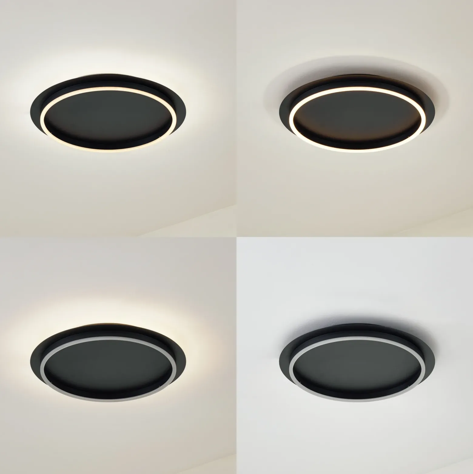 Plafón LED Kunis de Lindby, negro, plástico, Ø 46 cm