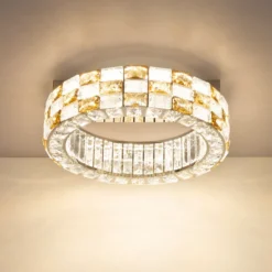 Plafón LED Lidia, ámbar/transparente, cristal, CCT, atenuable