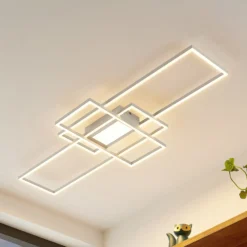 Plafón LED Lindby Caitlin, blanco, metal, 105cm