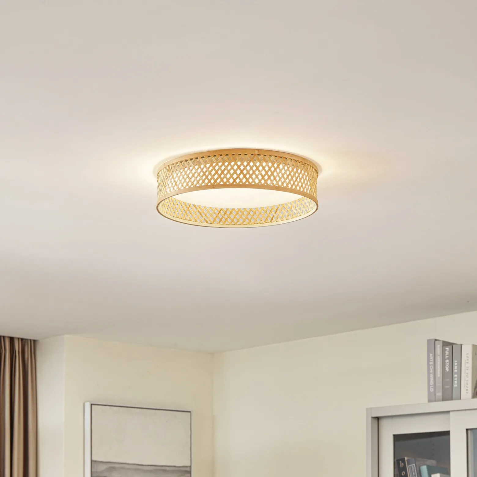 Plafón LED Lindby Eilif, bambú, Ø 40 cm