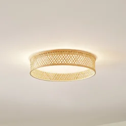 Plafón LED Lindby Eilif, bambú, Ø 40 cm