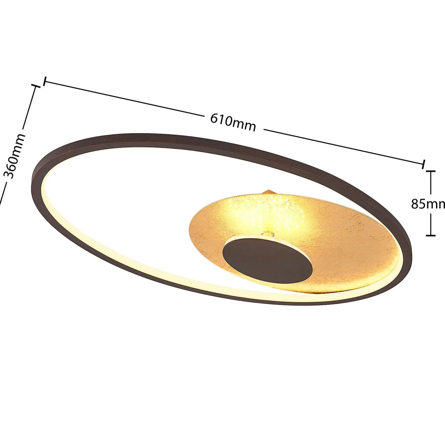 Plafón LED Lindby Feival, 61 cm, óxido/oro, atenuable