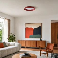 Plafón LED Lindby «Florie», rojo, de metal, Ø 40 cm