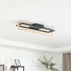Plafón LED Lindby Holamu, 80 cm, madera