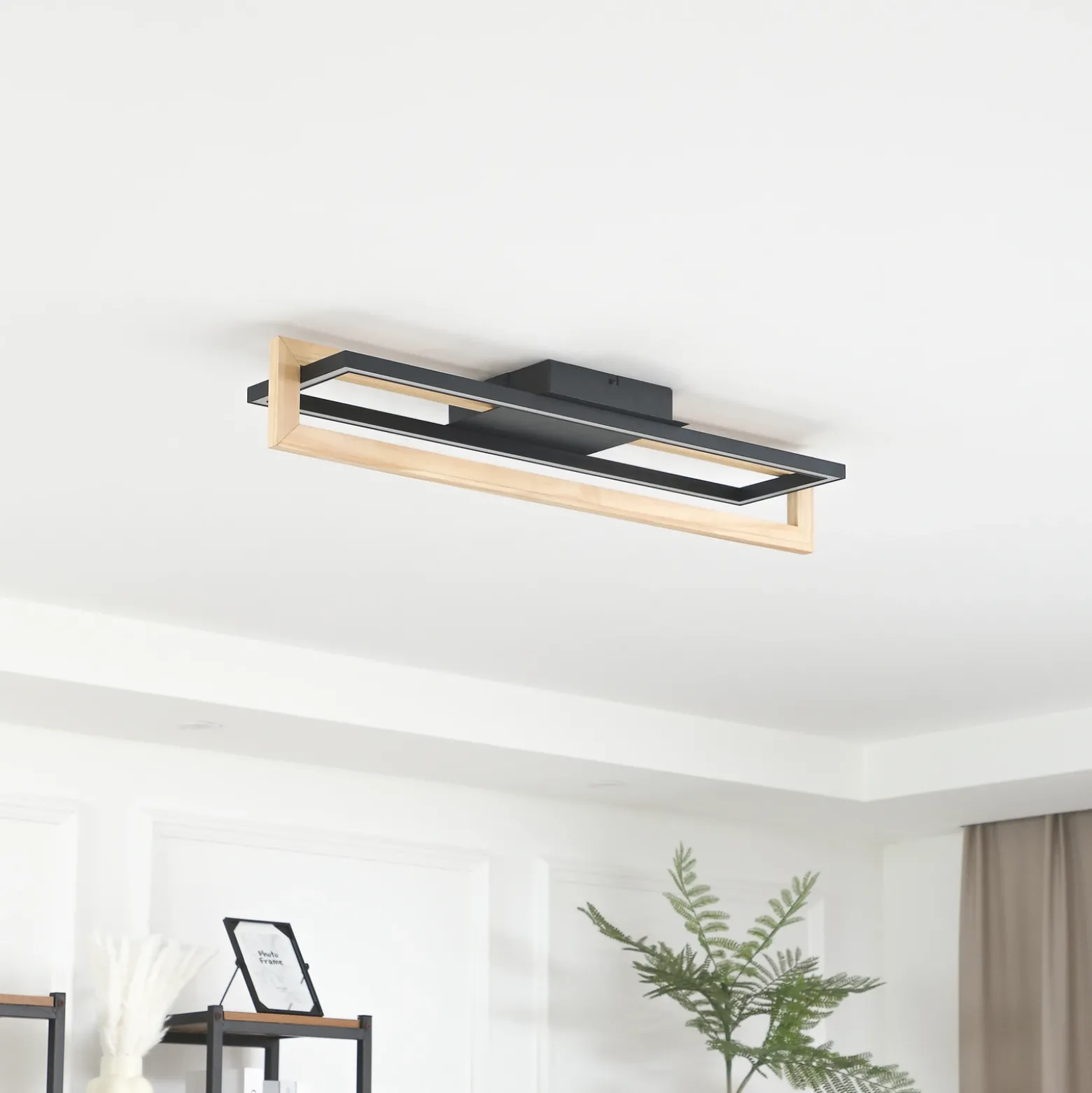 Plafón LED Lindby Holamu, 80 cm, madera