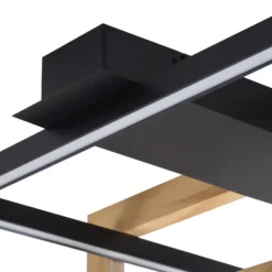 Plafón LED Lindby Holamu, 46cm, negro, madera, metal