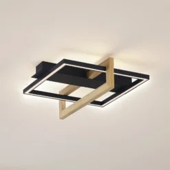 Plafón LED Lindby Holamu, 46cm, negro, madera, metal