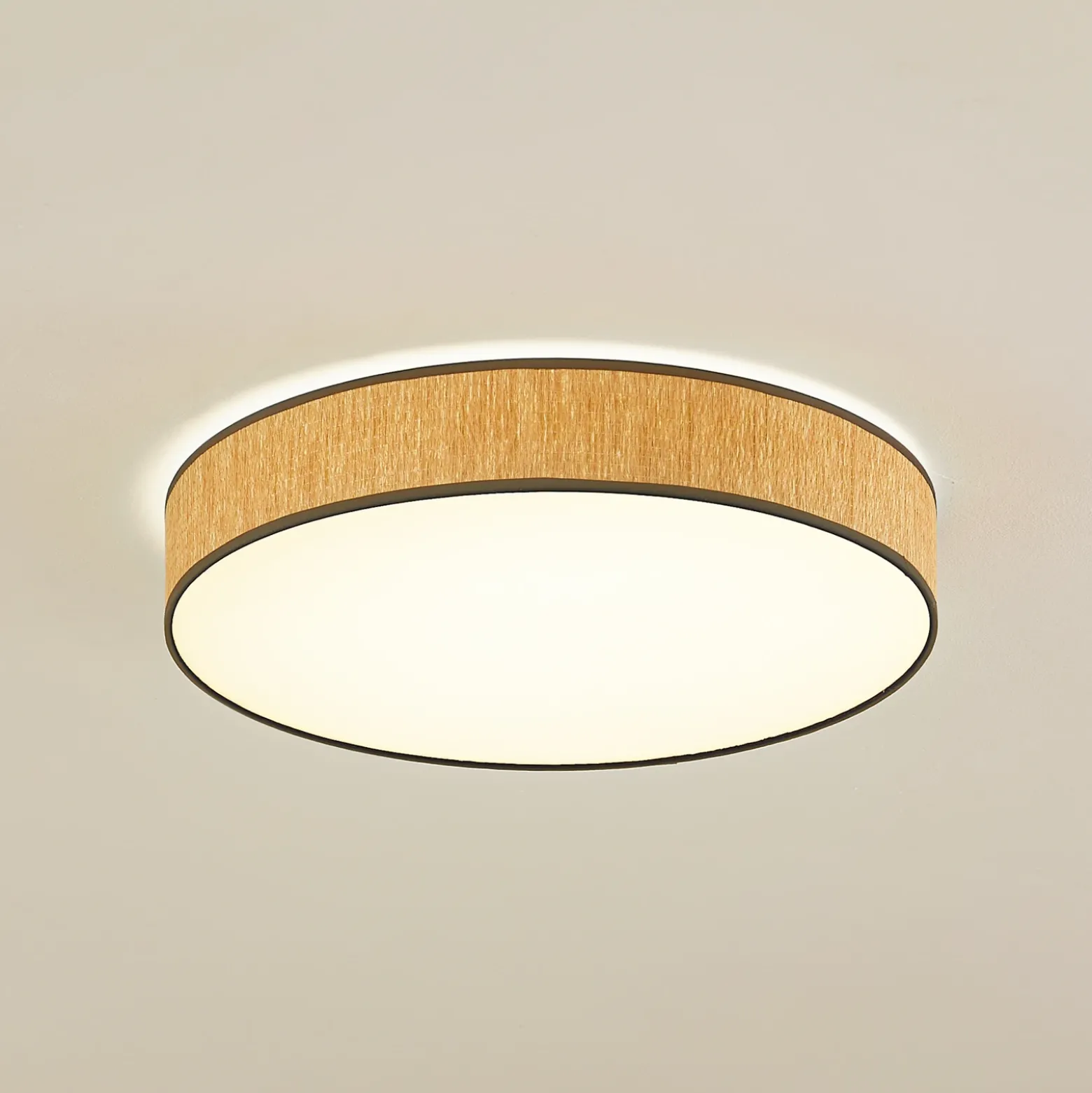 Plafón LED Lindby Jutis, beige, alga, Ø 50 cm