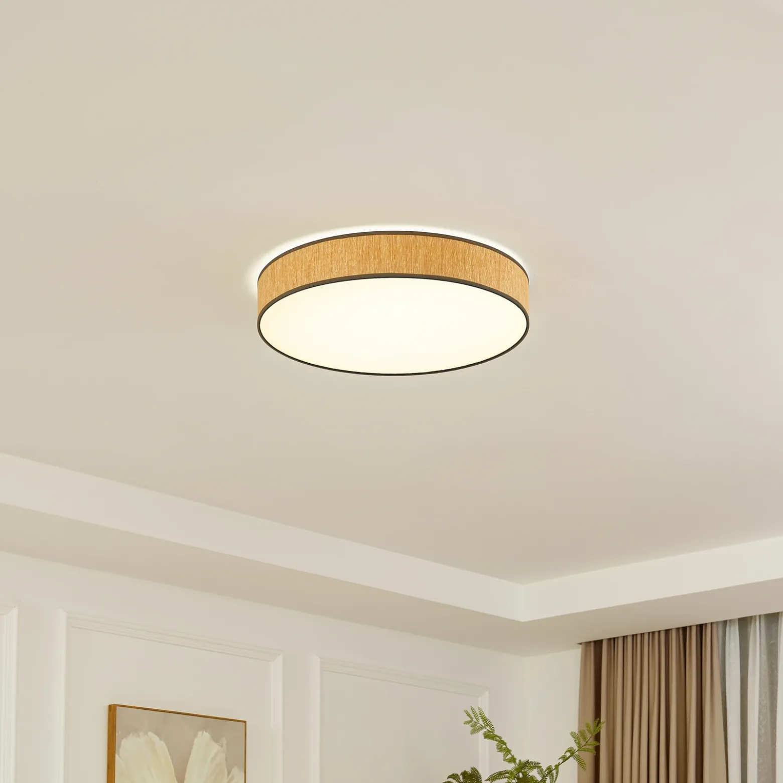 Plafón LED Lindby Jutis, beige, alga, Ø 50 cm