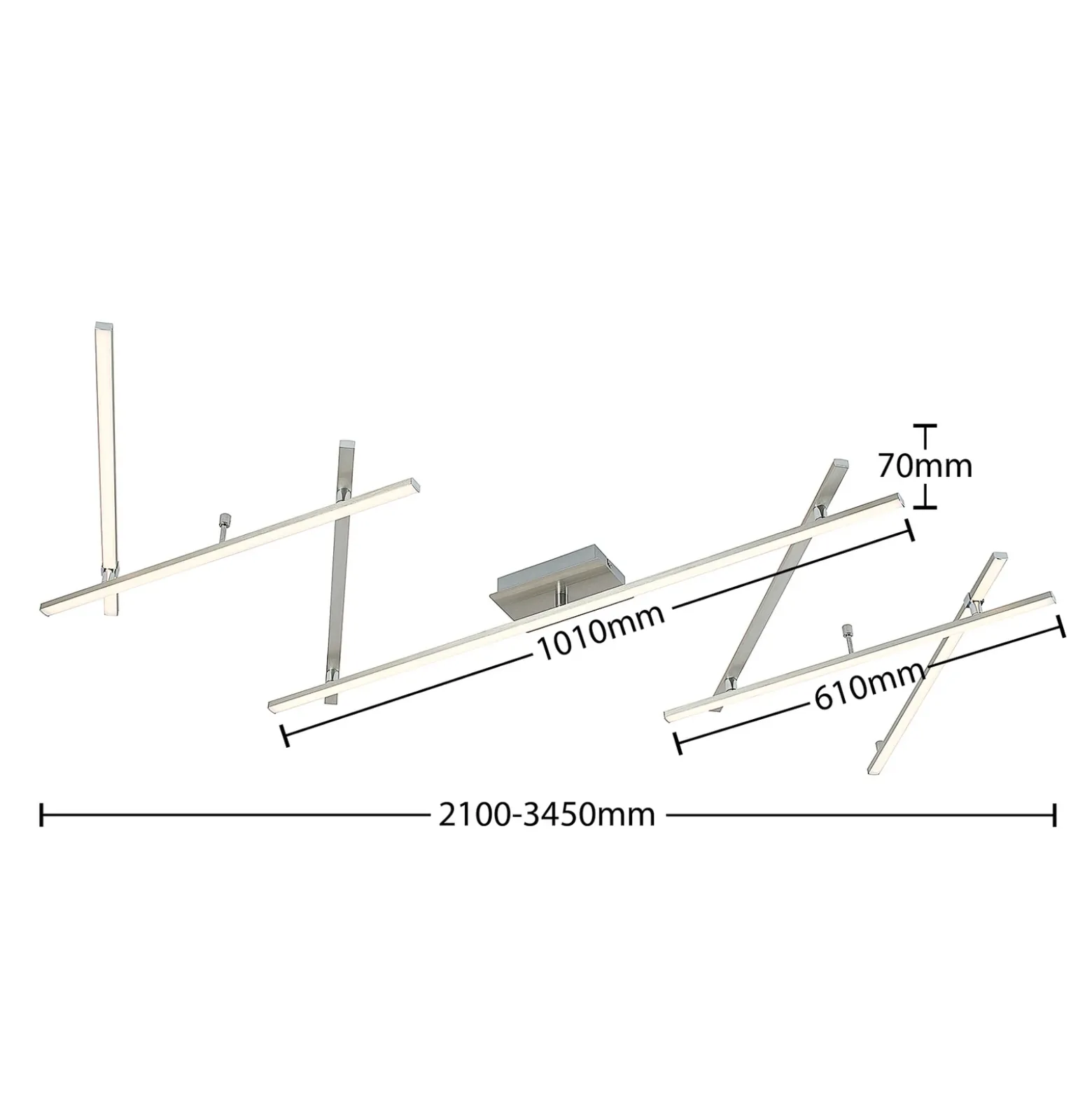 Plafón LED Lindby Kerem, 345 cm, color níquel, metal