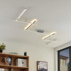 Plafón LED Lindby Kerem, 345 cm, color níquel, metal